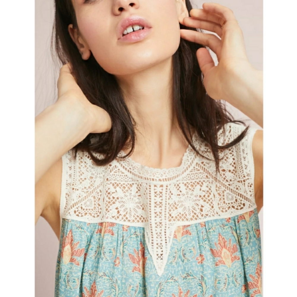 Anthro MAEVE Blue Laced Eleanor Blouse Top sz S - Picture 2 of 10